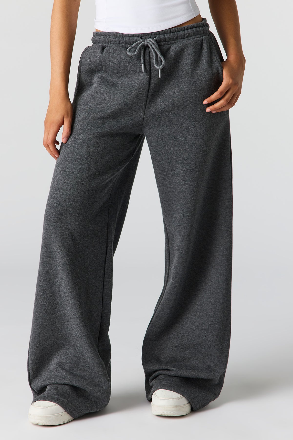 Alt View 2. Luxe Fleece Ultra Wide Leg Sweatpant - Charcoal