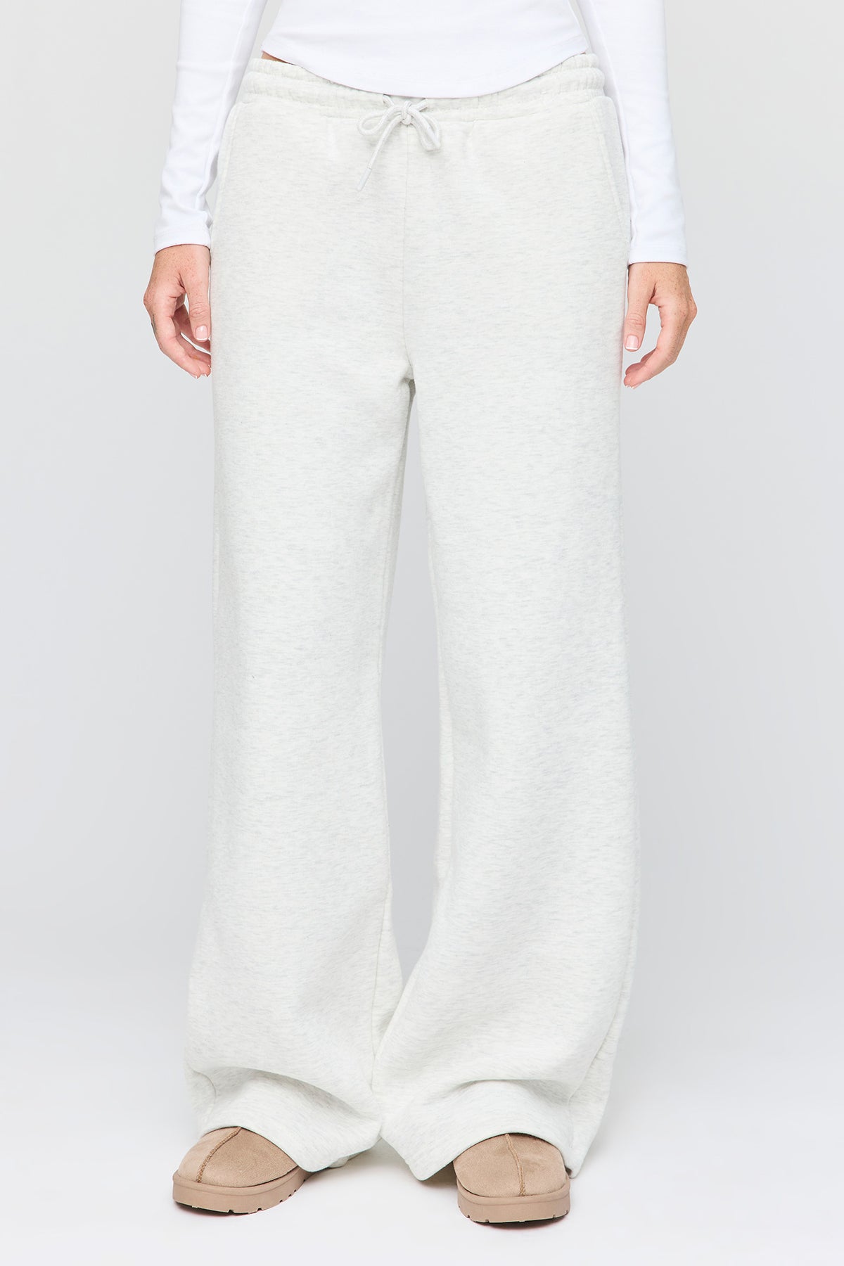 Alt View 2. Luxe Fleece Ultra-Wide Leg Sweatpant - Light Grey