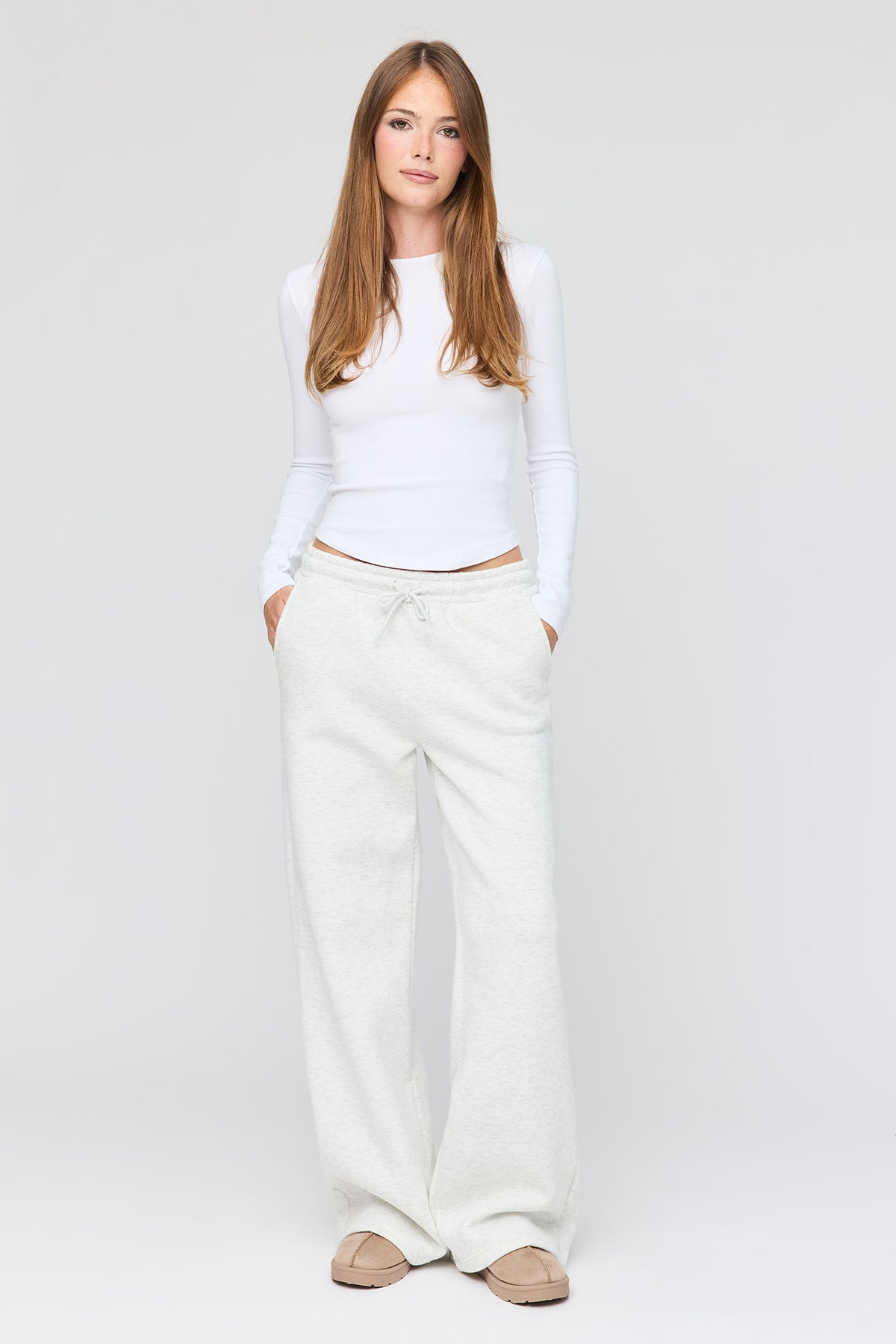 Luxe Fleece Ultra-Wide Leg Sweatpant - Light Grey