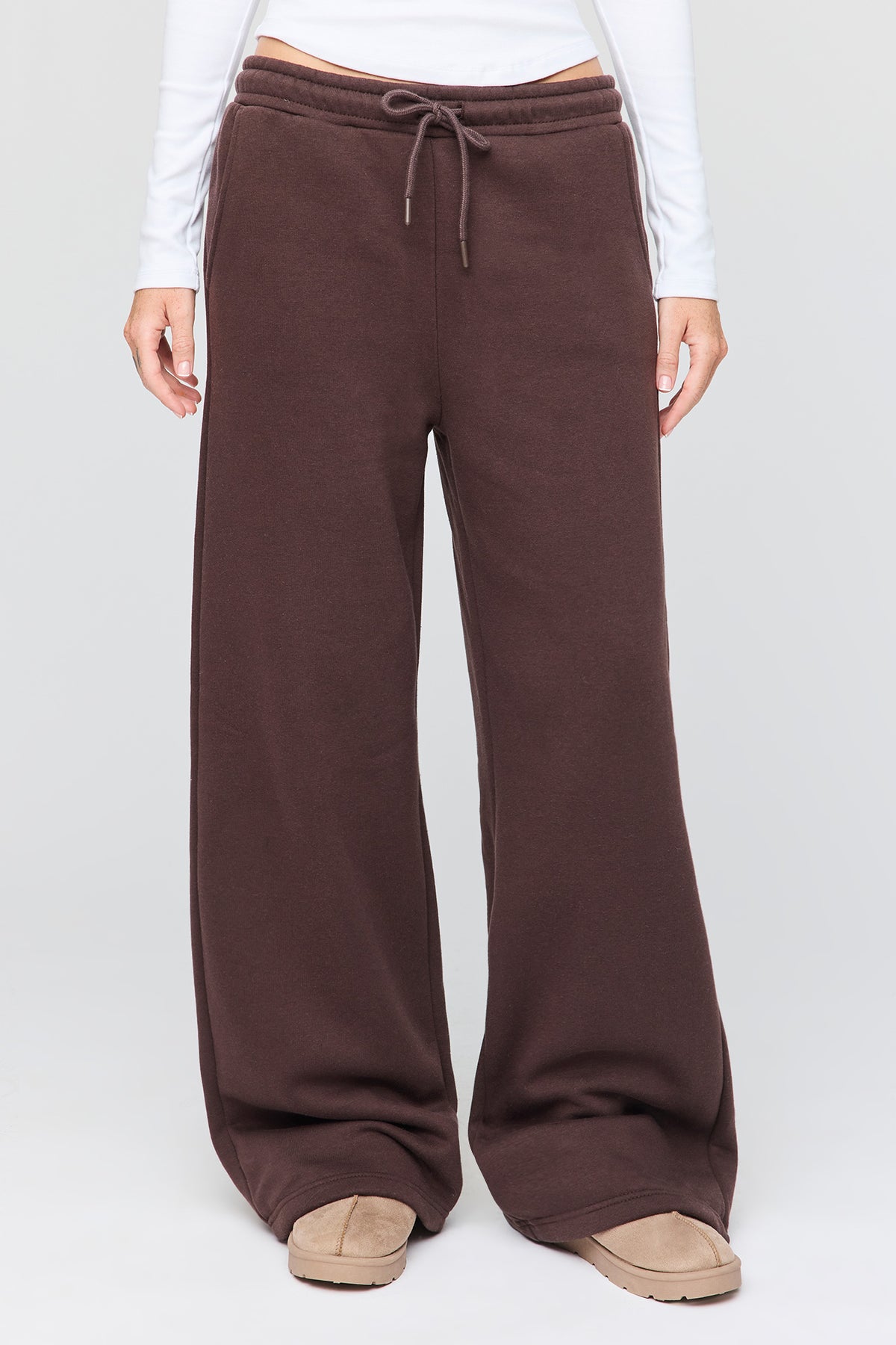 Alt View 2. Luxe Fleece Ultra-Wide Leg Sweatpant - Brown
