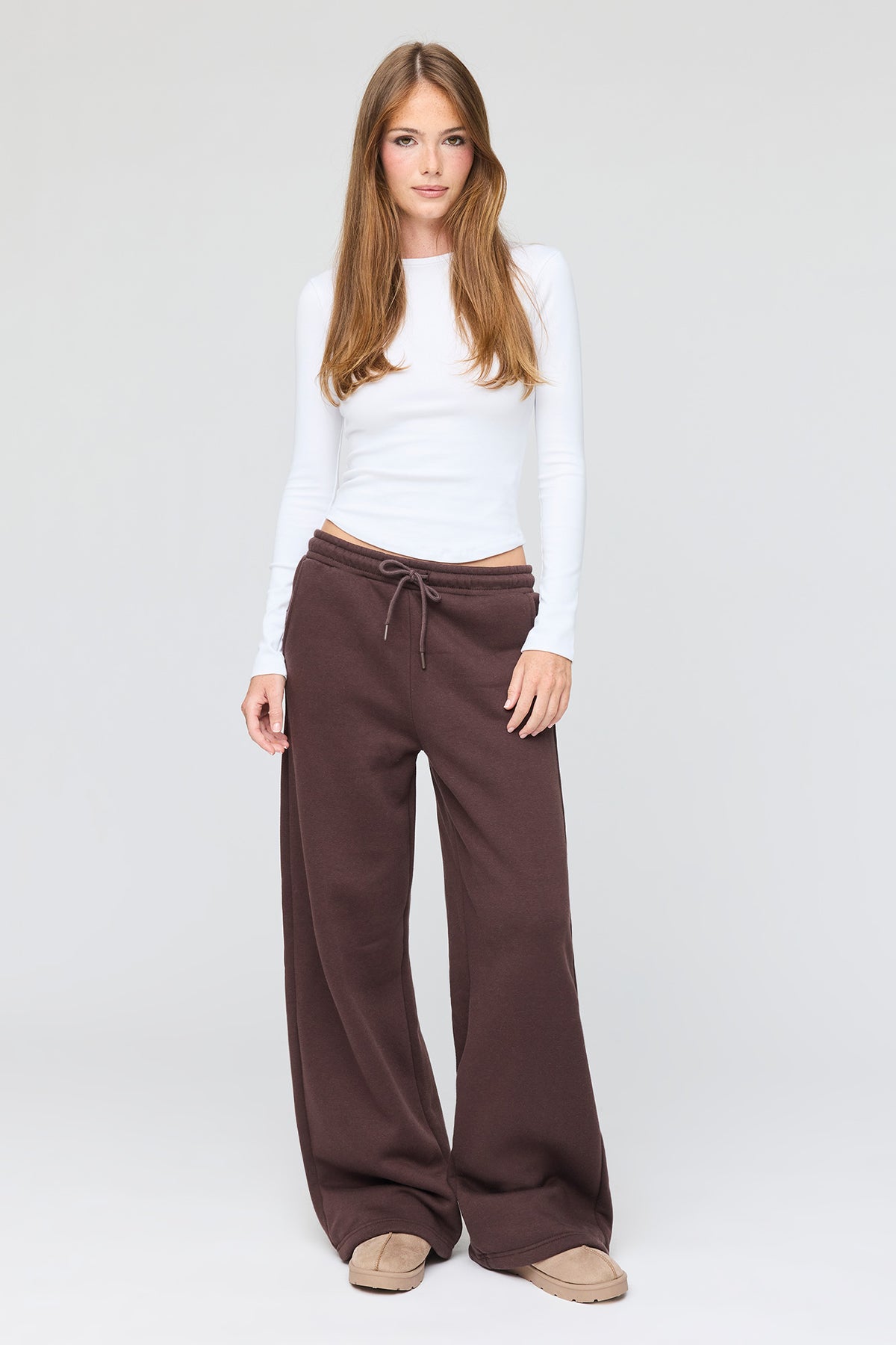Luxe Fleece Ultra-Wide Leg Sweatpant - Brown