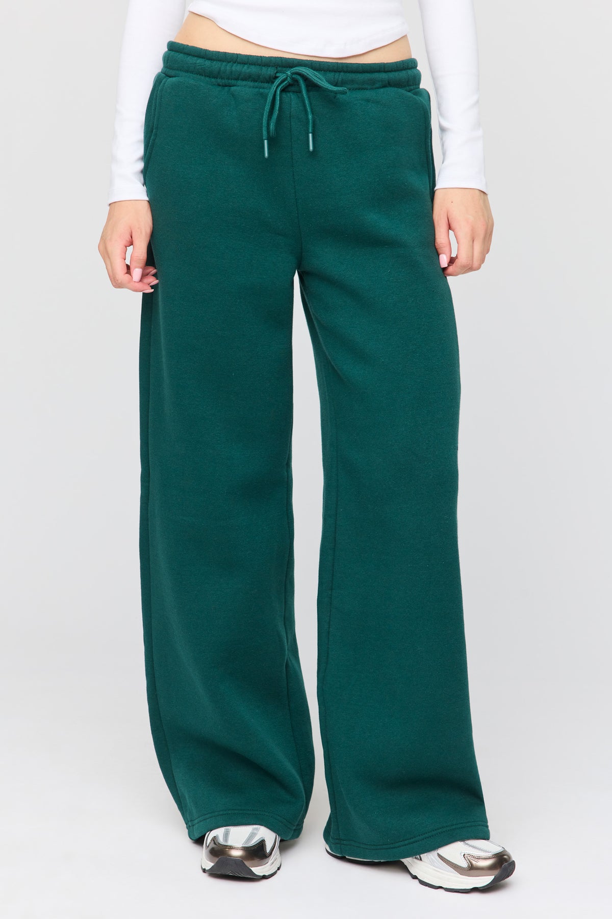 Alt View 2. Luxe Fleece Ultra-Wide Leg Sweatpant - Green