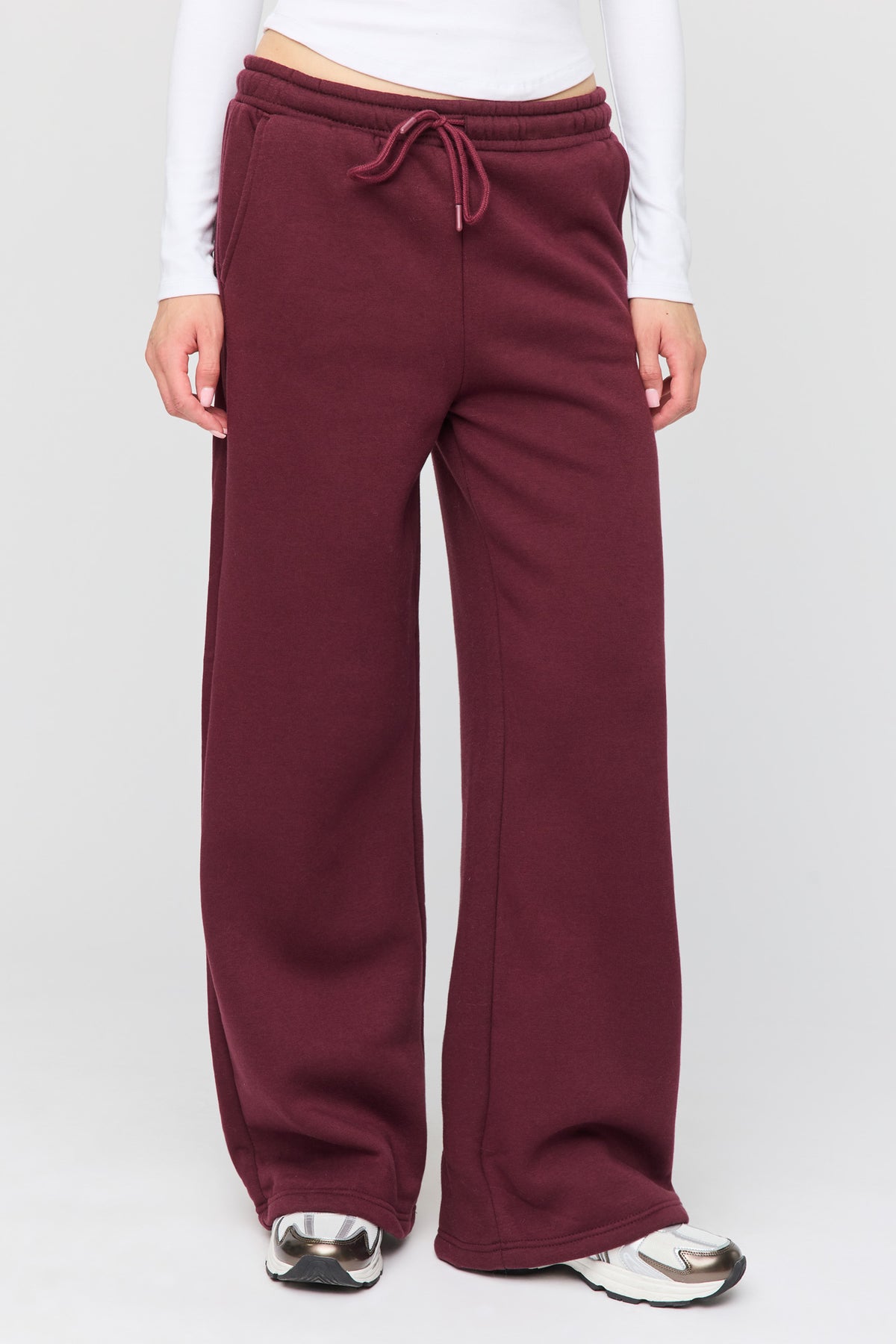 Alt View 2. Luxe Fleece Ultra-Wide Leg Sweatpant - Burgundy