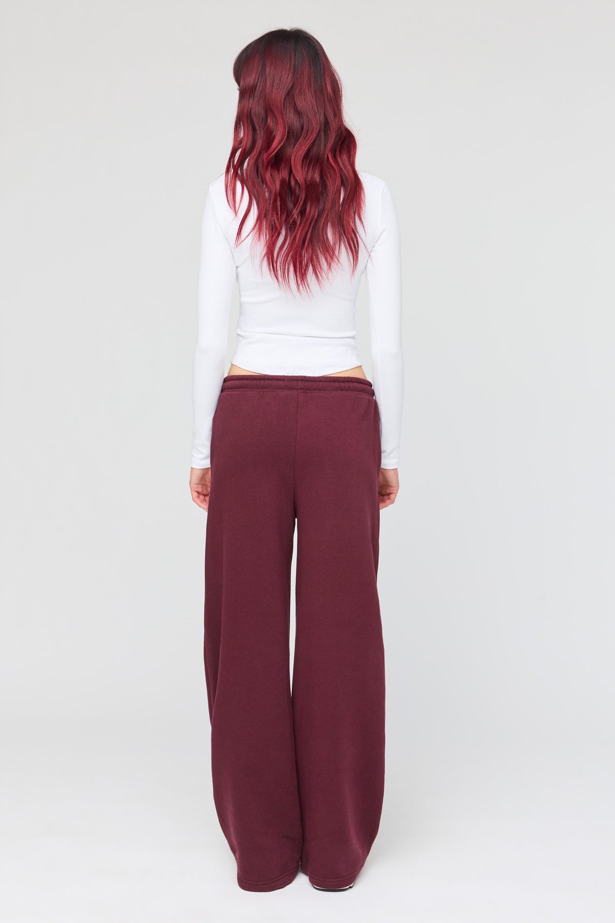 Alt View 3. Luxe Fleece Ultra-Wide Leg Sweatpant - Burgundy