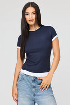 T-shirt côtelé contrastant