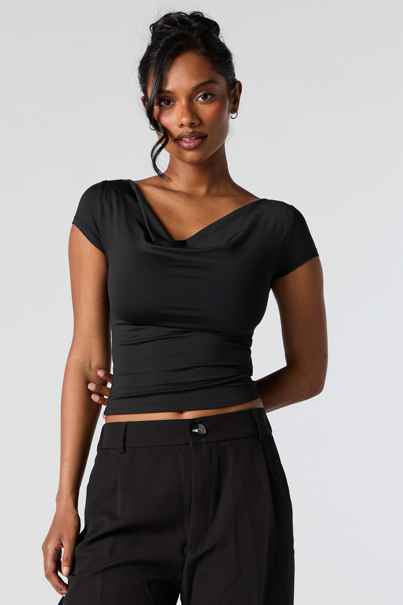 Contour Cowl Neck Short Sleeve Top