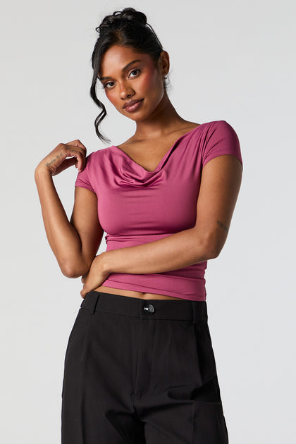 Contour Cowl Neck Short Sleeve Top