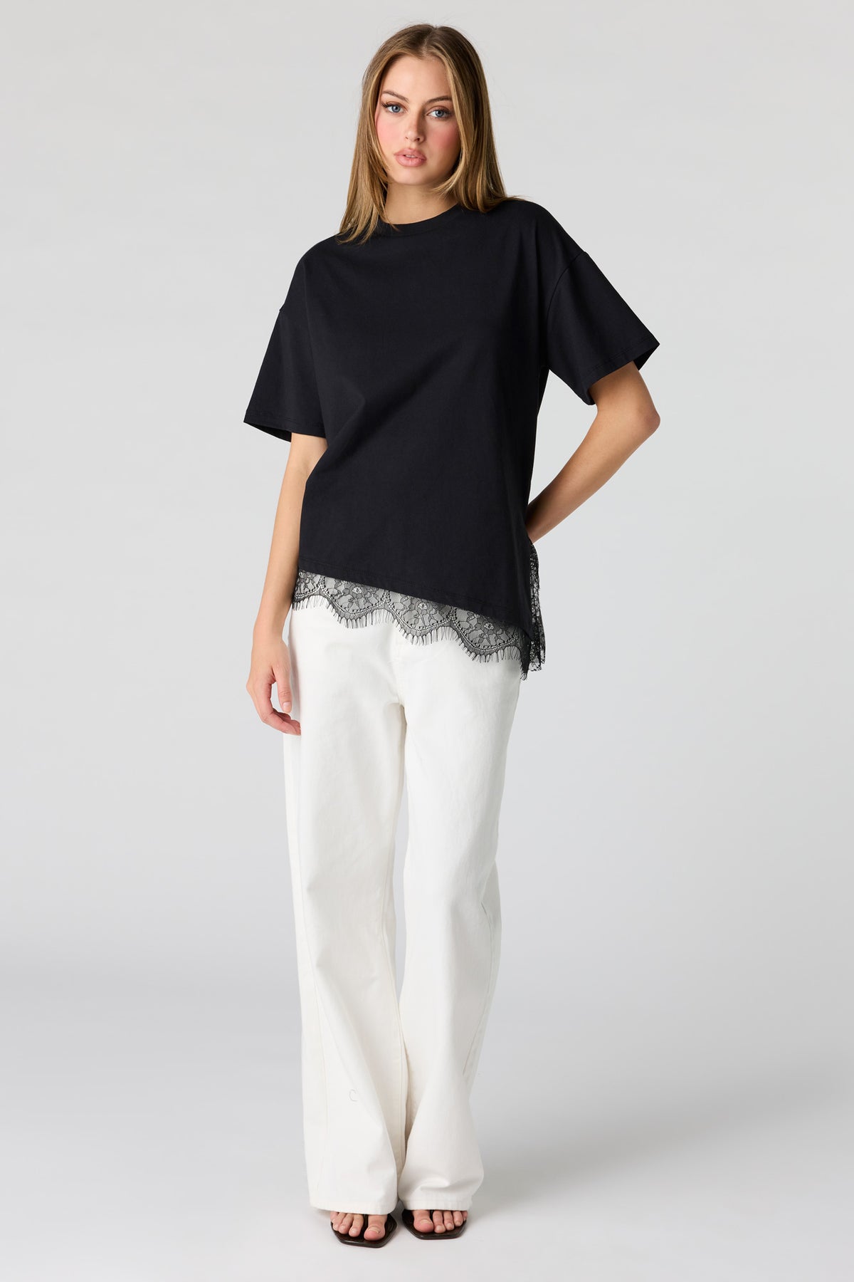 Alt View 3. Luxe Heavy Cotton Boxy Lace Hem T-Shirt - Black