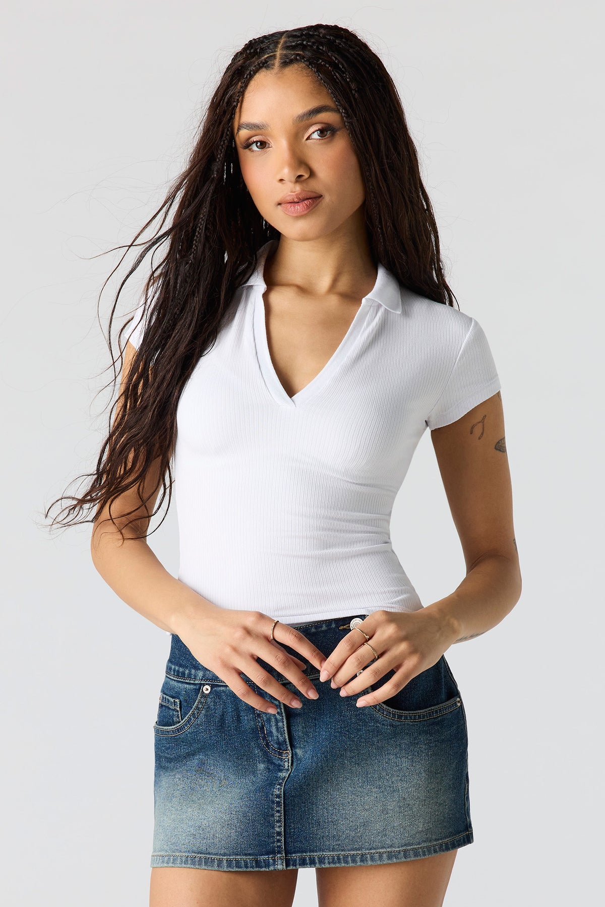 Ribbed Polo - White