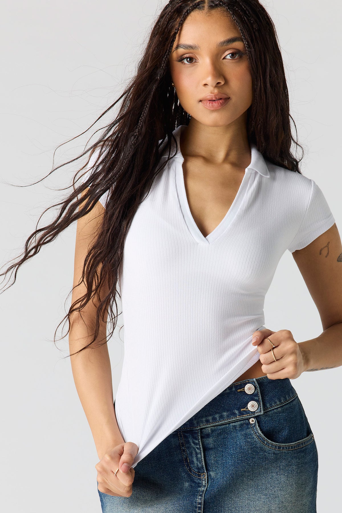 Alt View 4. Ribbed Polo - White