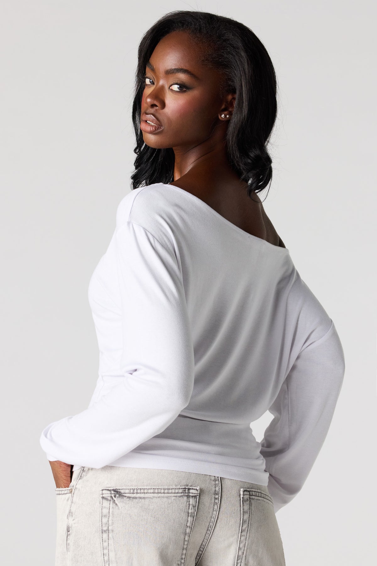 Alt View 2. Ribbed Long Sleeve Dolman Top - White