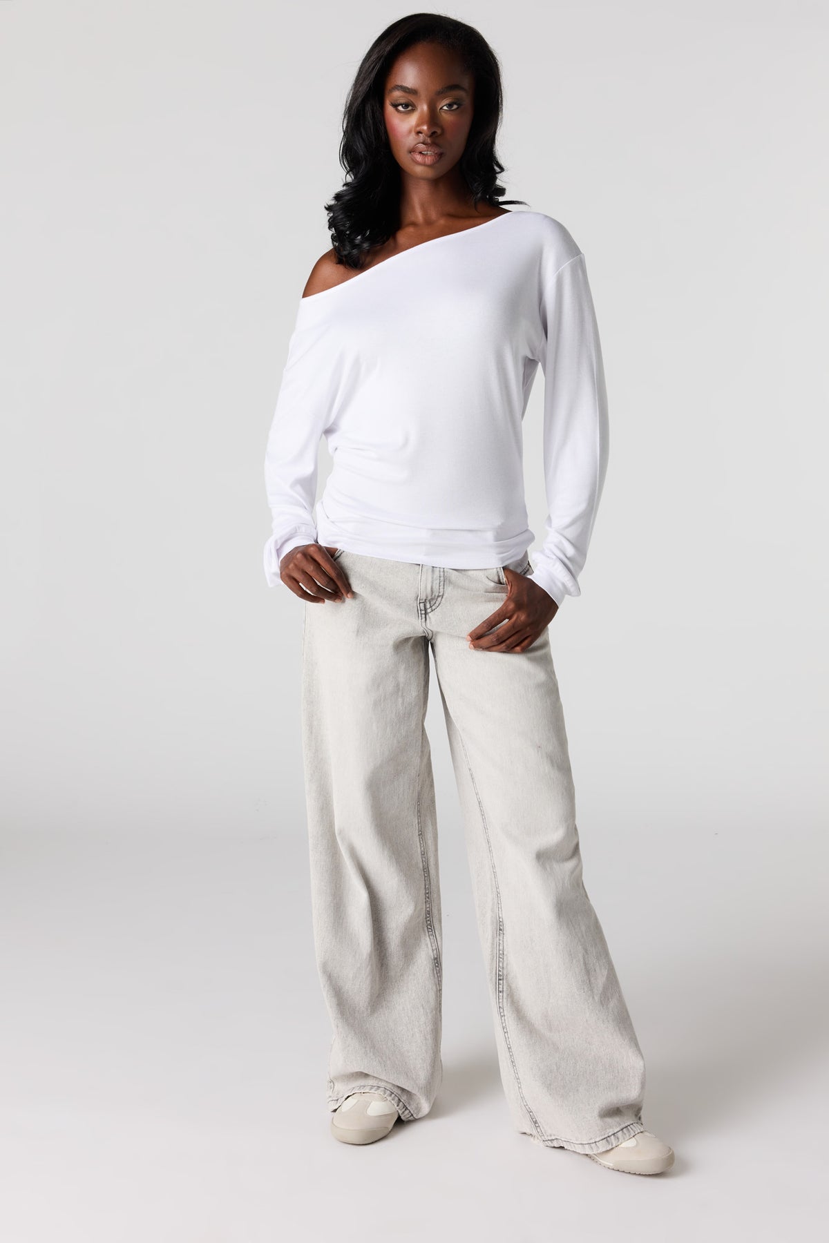 Alt View 3. Ribbed Long Sleeve Dolman Top - White