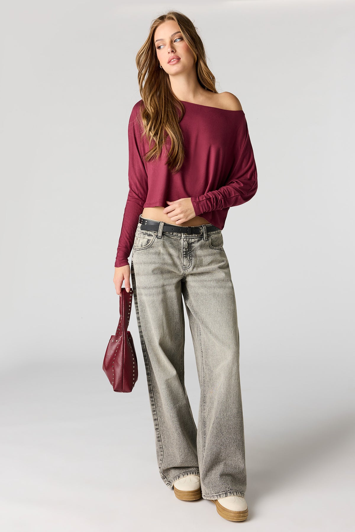 Alt View 3. Dolman Long Sleeve Top - Burgundy