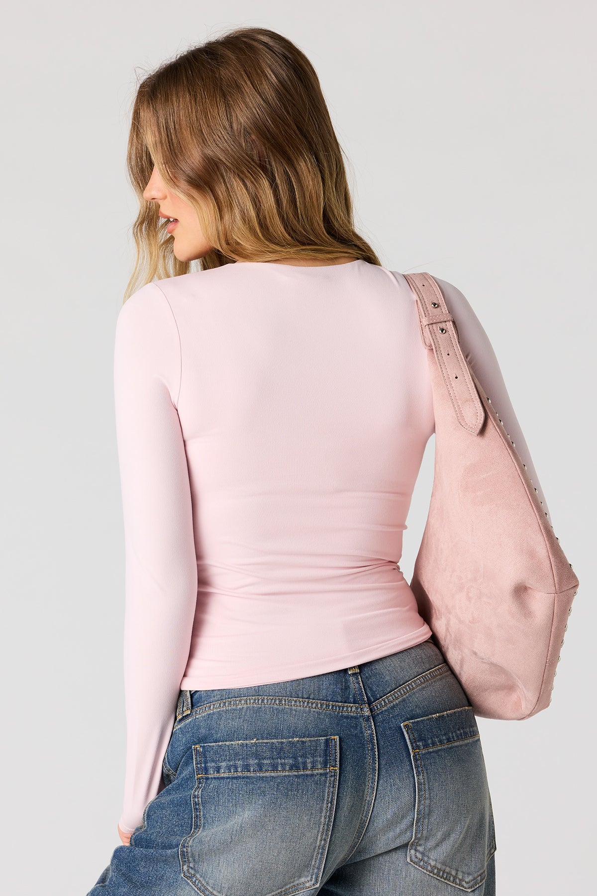 Alt View 2. Contour Classic Long Sleeve Top - Light Pink