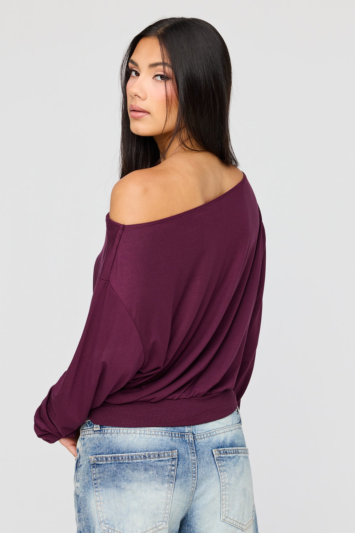 Alt View 2. Studded Off Shoulder Top - Burgundy