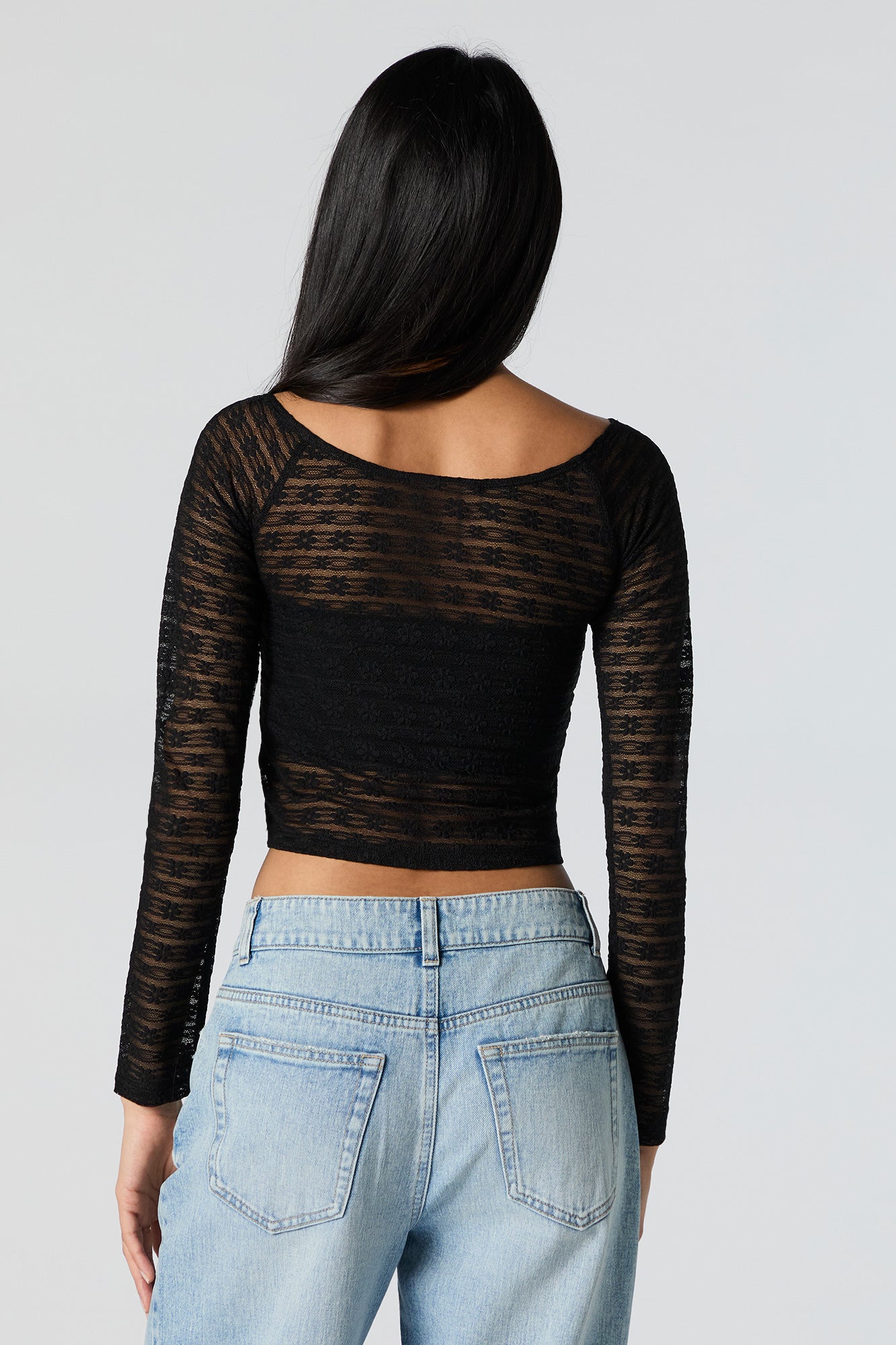 Floral Lace Long Sleeve Crop Top