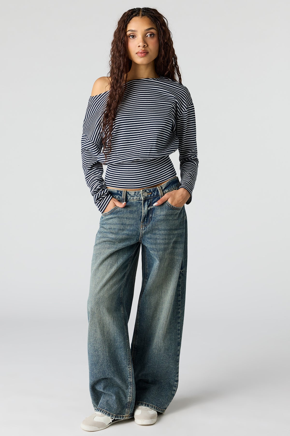 Alt View 3. Off Shoulder Long Sleeve Top - Blue