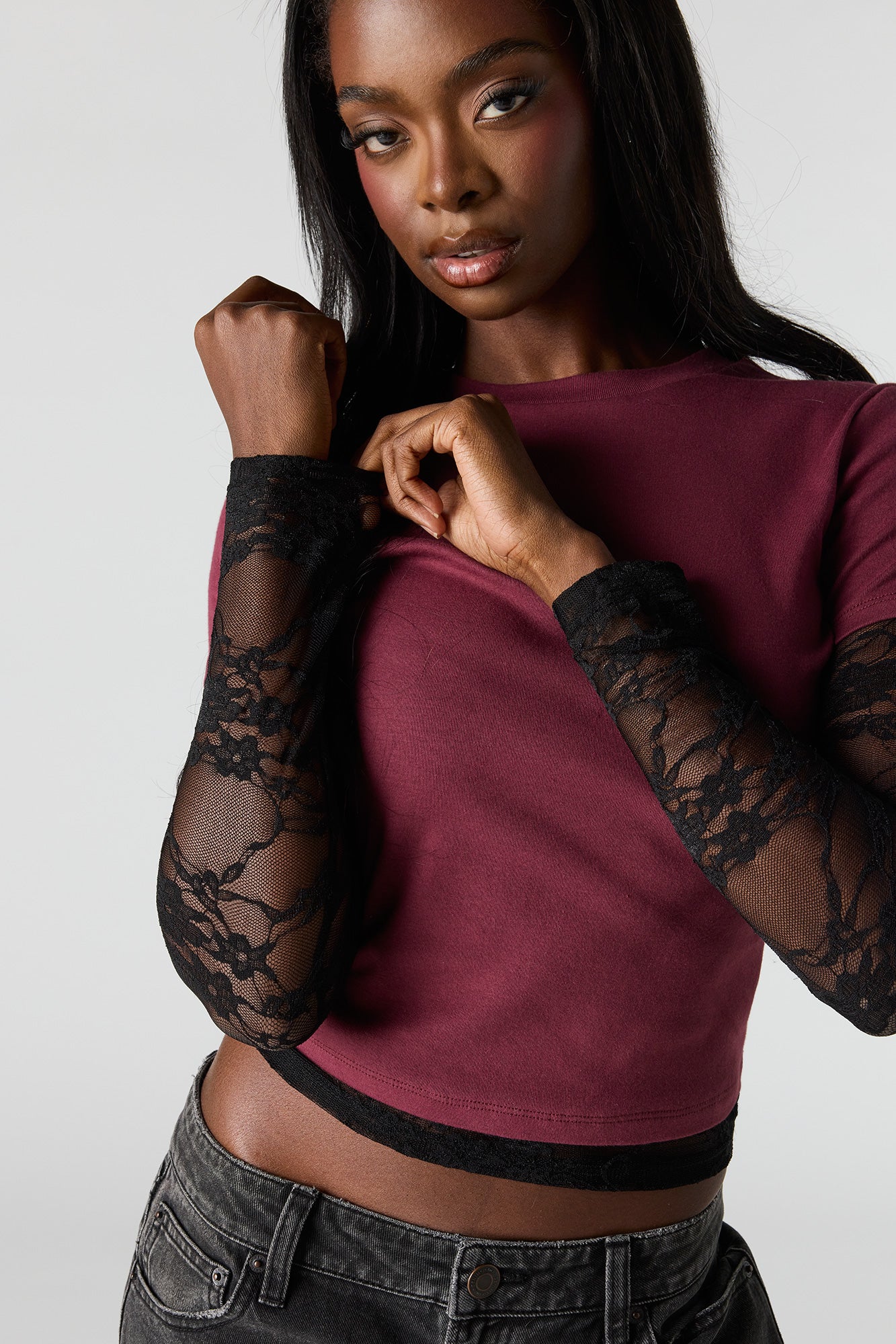 Twofer Lace Long Sleeve Top – Urban Planet
