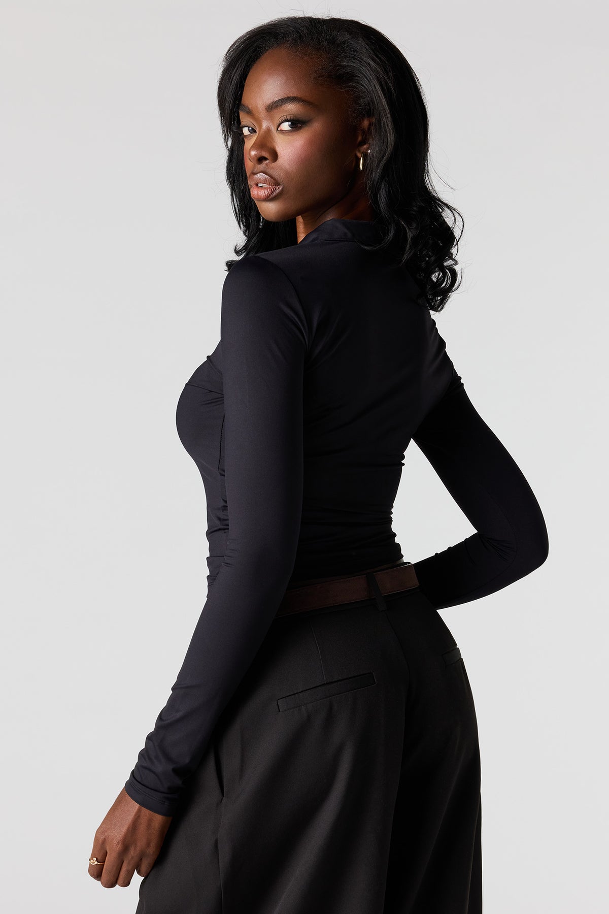 Alt View 2. Luxe Heavy Contour Long Sleeve Polo - Black