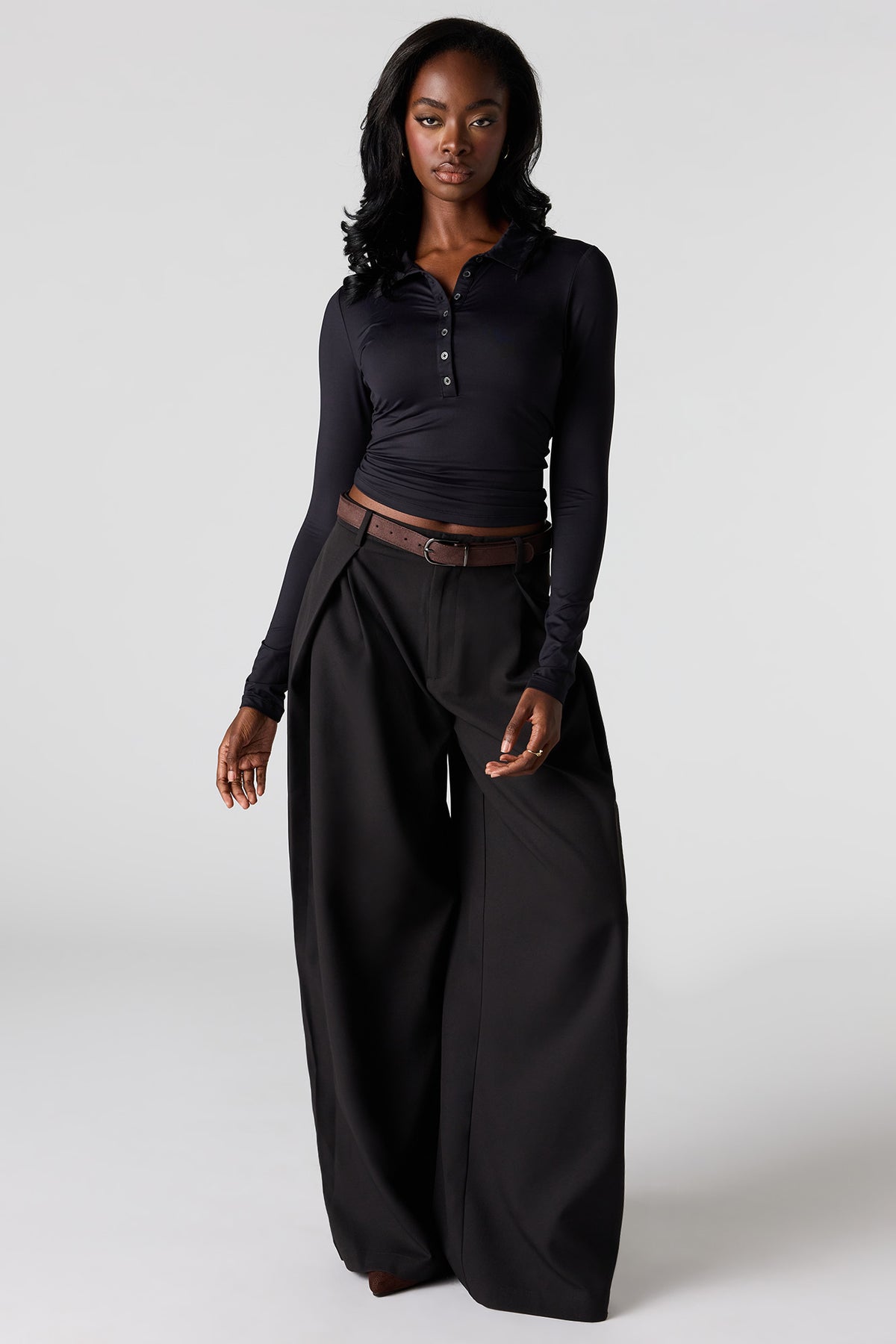 Alt View 3. Luxe Heavy Contour Long Sleeve Polo - Black