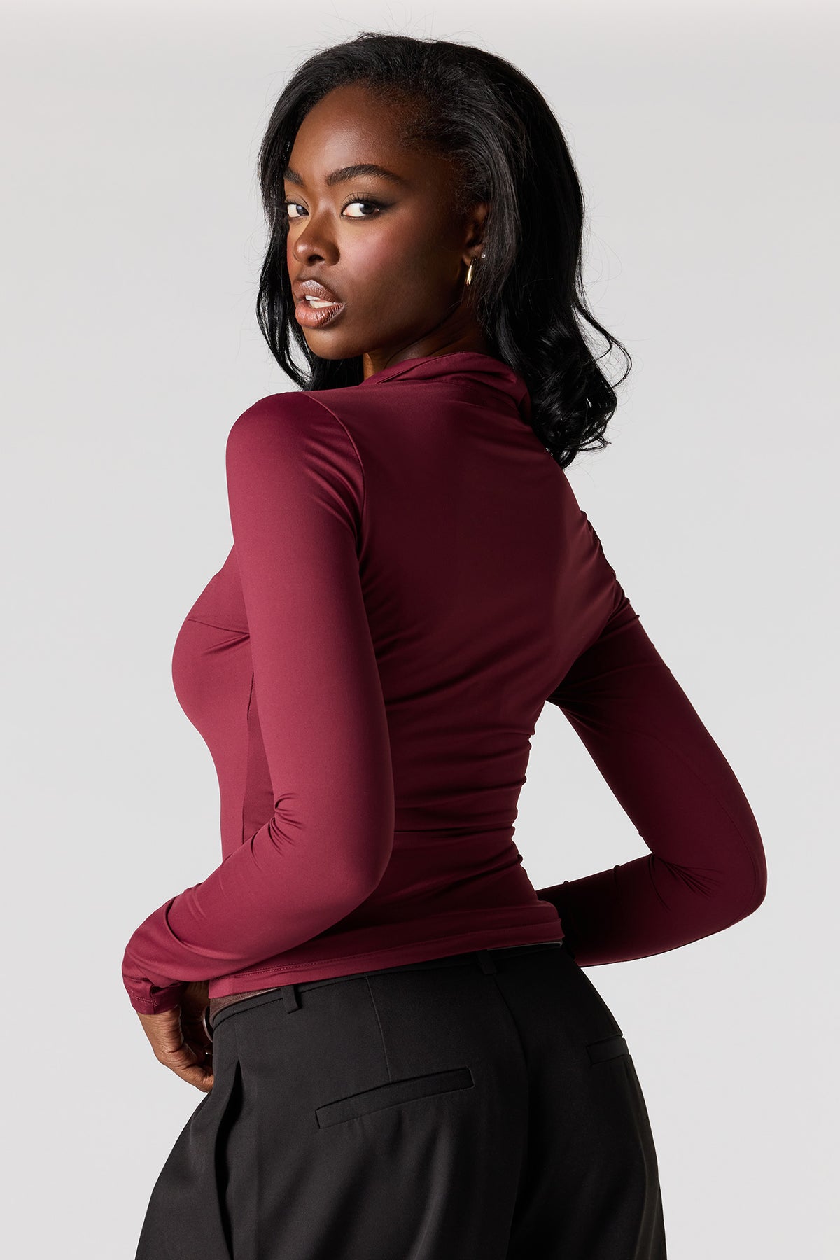 Alt View 2. Luxe Heavy Contour Long Sleeve Polo - Burgundy
