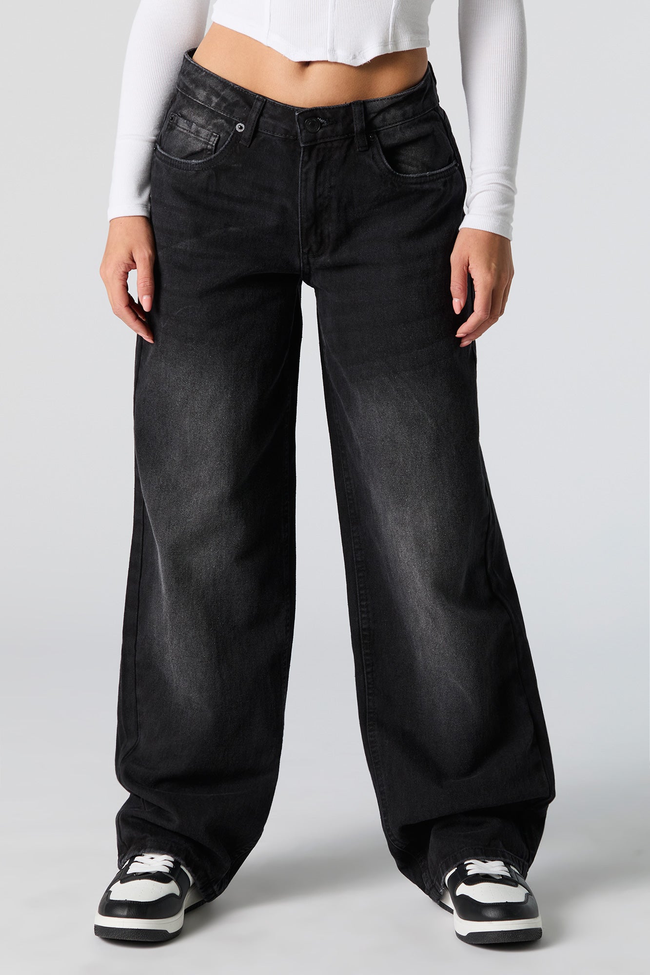 Black Wash Low Rise Baggy Jean