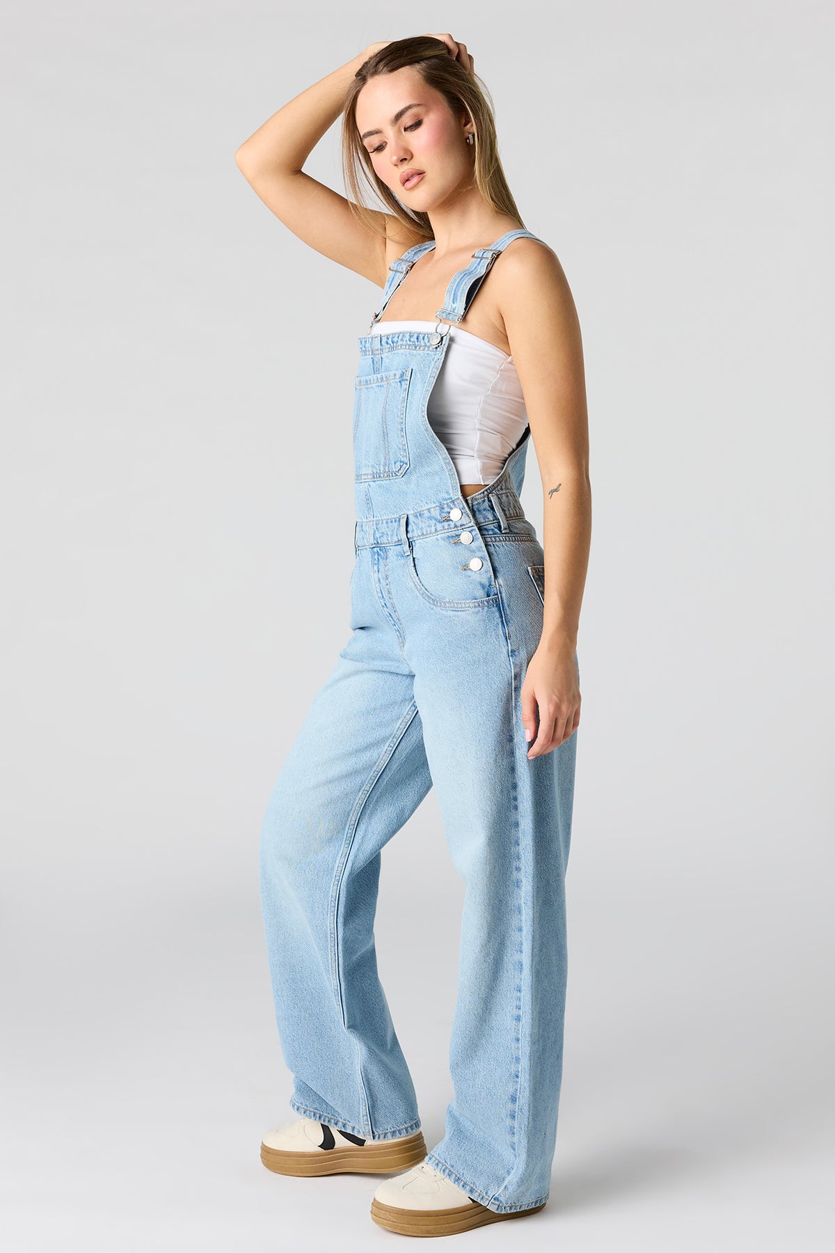Alt View 2. Straight Denim Overall - Medium Blue