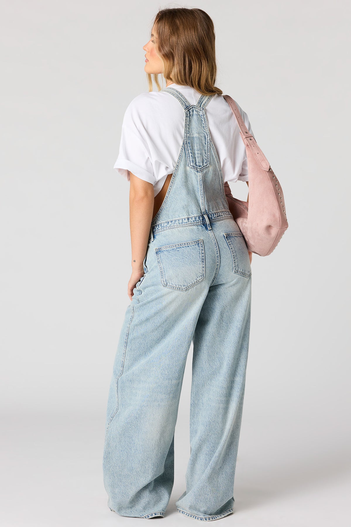 Alt View 2. Wide Leg Denim Overall - Light Denim Blue
