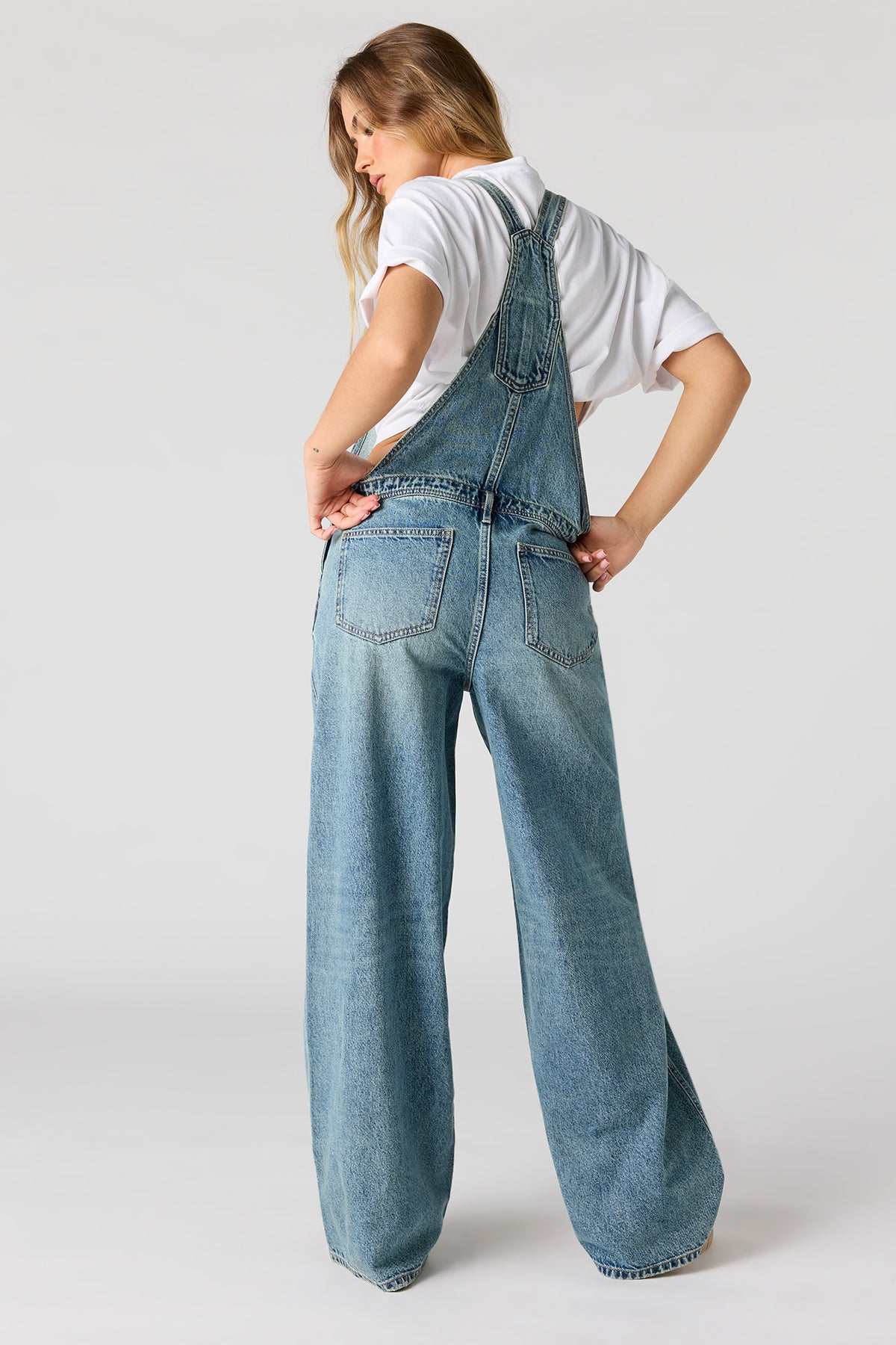 Alt View 2. Wide Leg Denim Overall - Pacific Blue