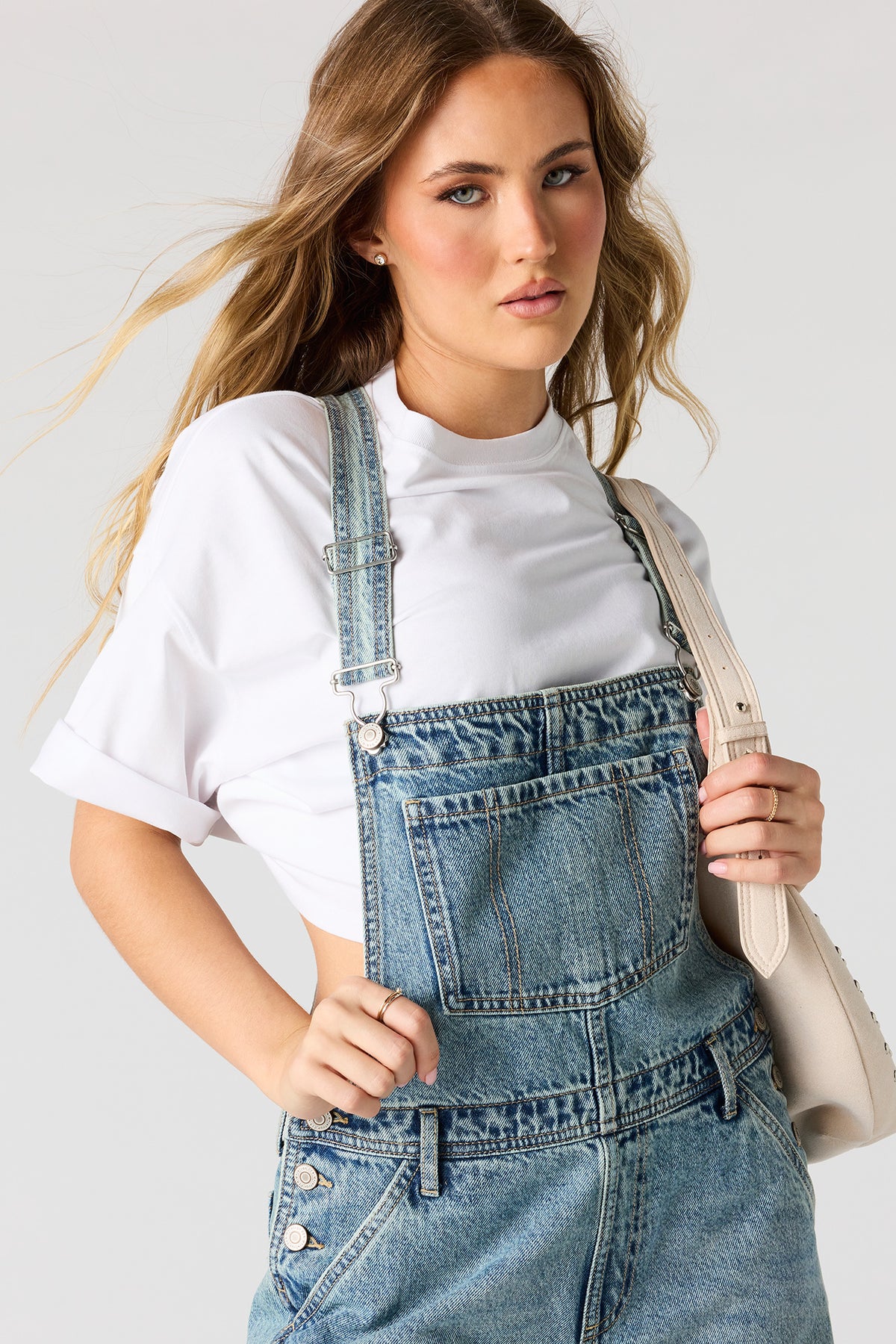 Alt View 4. Wide Leg Denim Overall - Pacific Blue