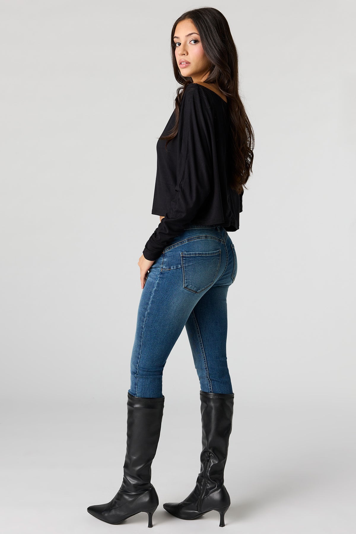 Vue alternative 3. Jean remonte-fesses mi-taille ajusté extensible