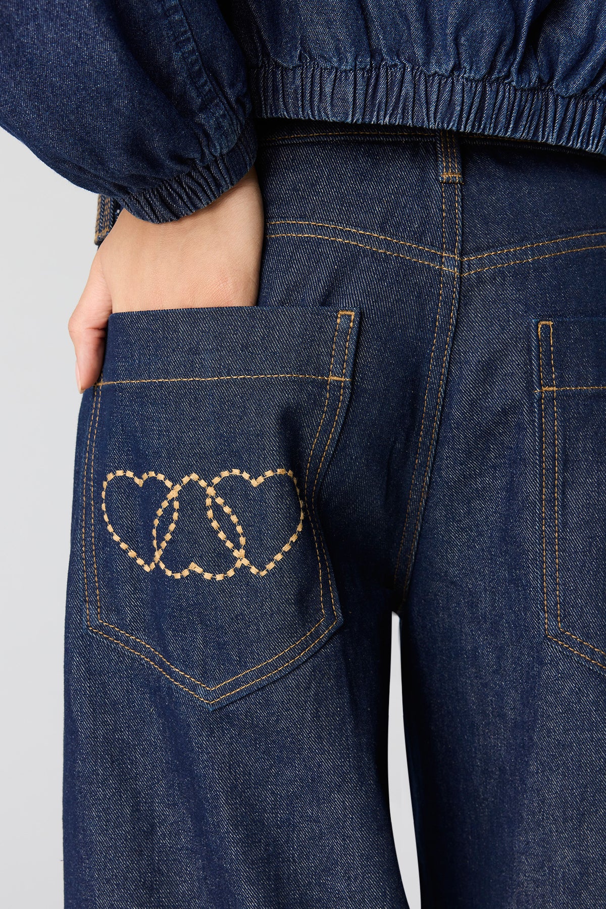 Alt View 4. Low Rise Mega Baggy Embroidered Jean - Rinse Denim