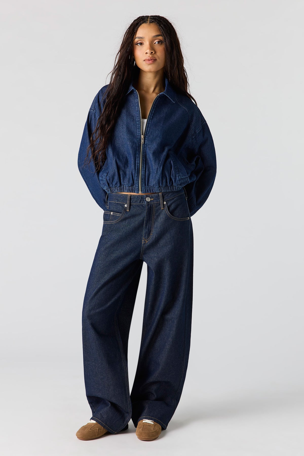 Alt View 5. Low Rise Mega Baggy Embroidered Jean - Rinse Denim