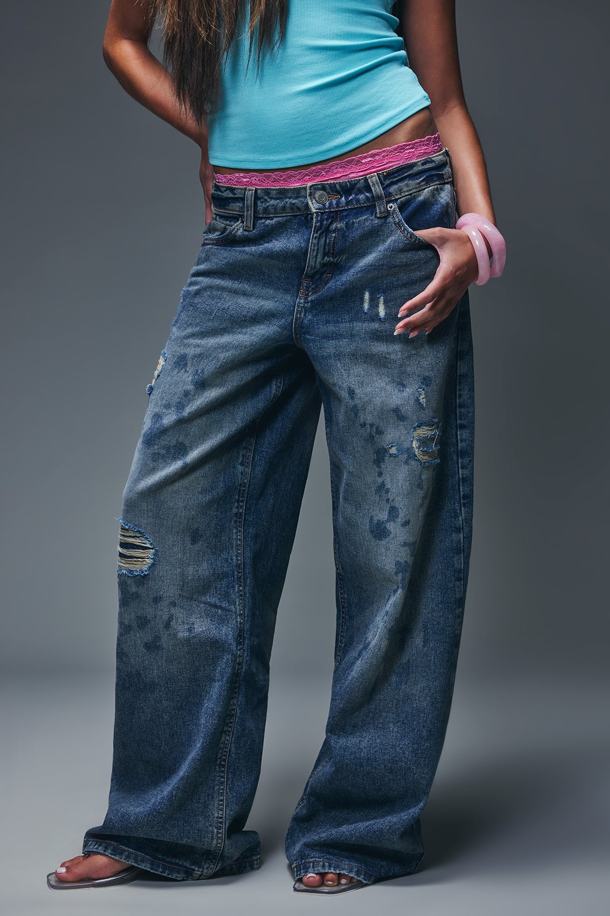 Alt View 2. Low Rise Ripped Super Baggy Jean - Midnight Blue