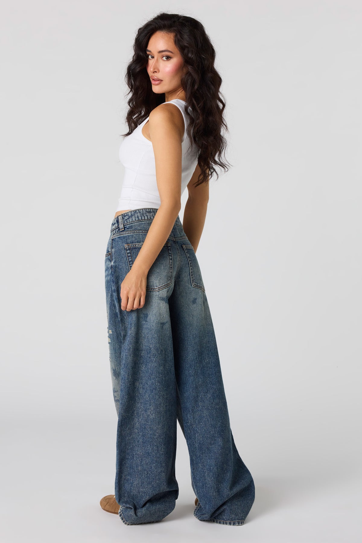 Alt View 3. Low Rise Ripped Super Baggy Jean - Midnight Blue