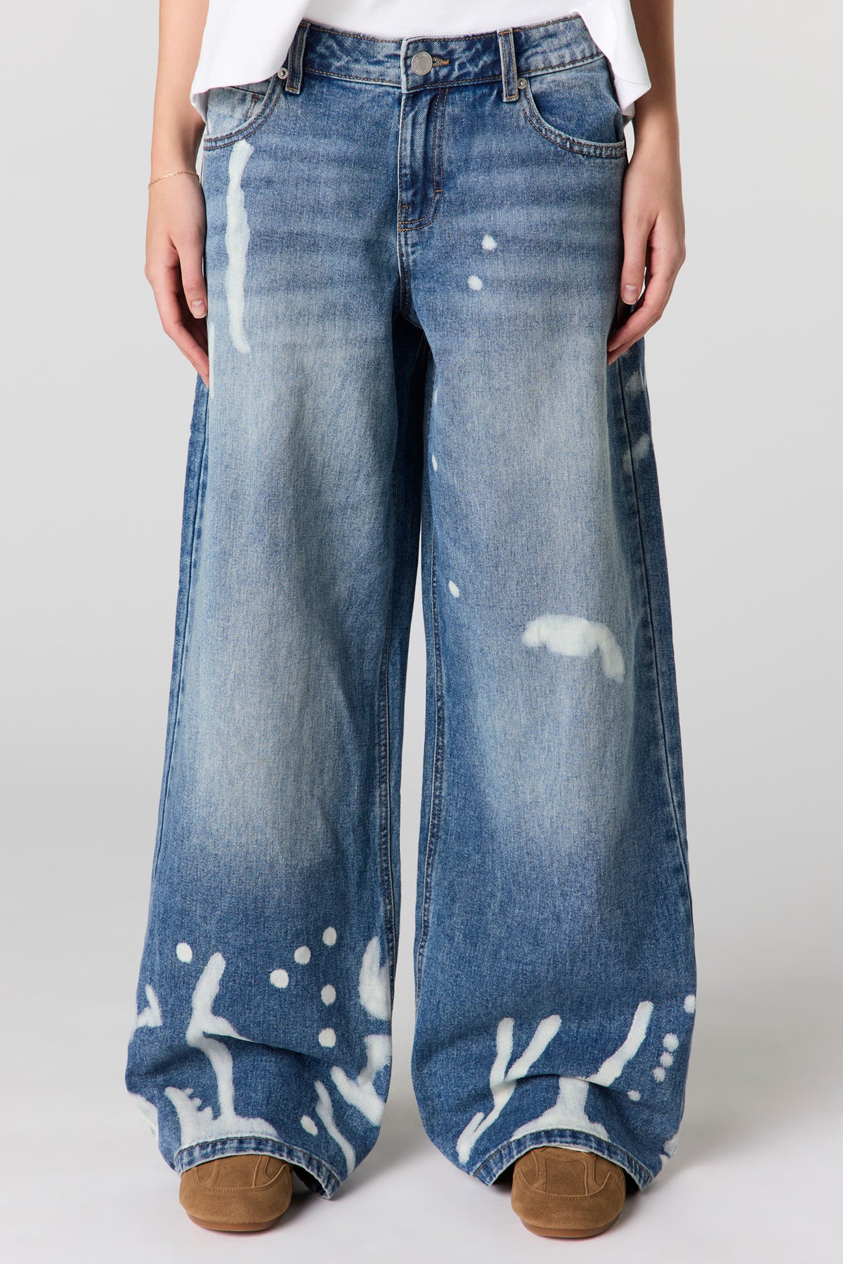 Alt View 2. Low Rise Paint Splatter Baggy Jean - Pacific Blue