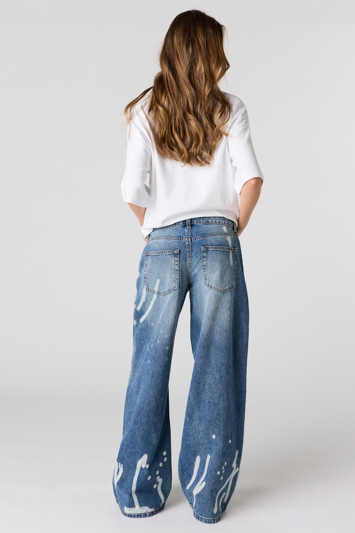 Alt View 3. Low Rise Paint Splatter Baggy Jean - Pacific Blue
