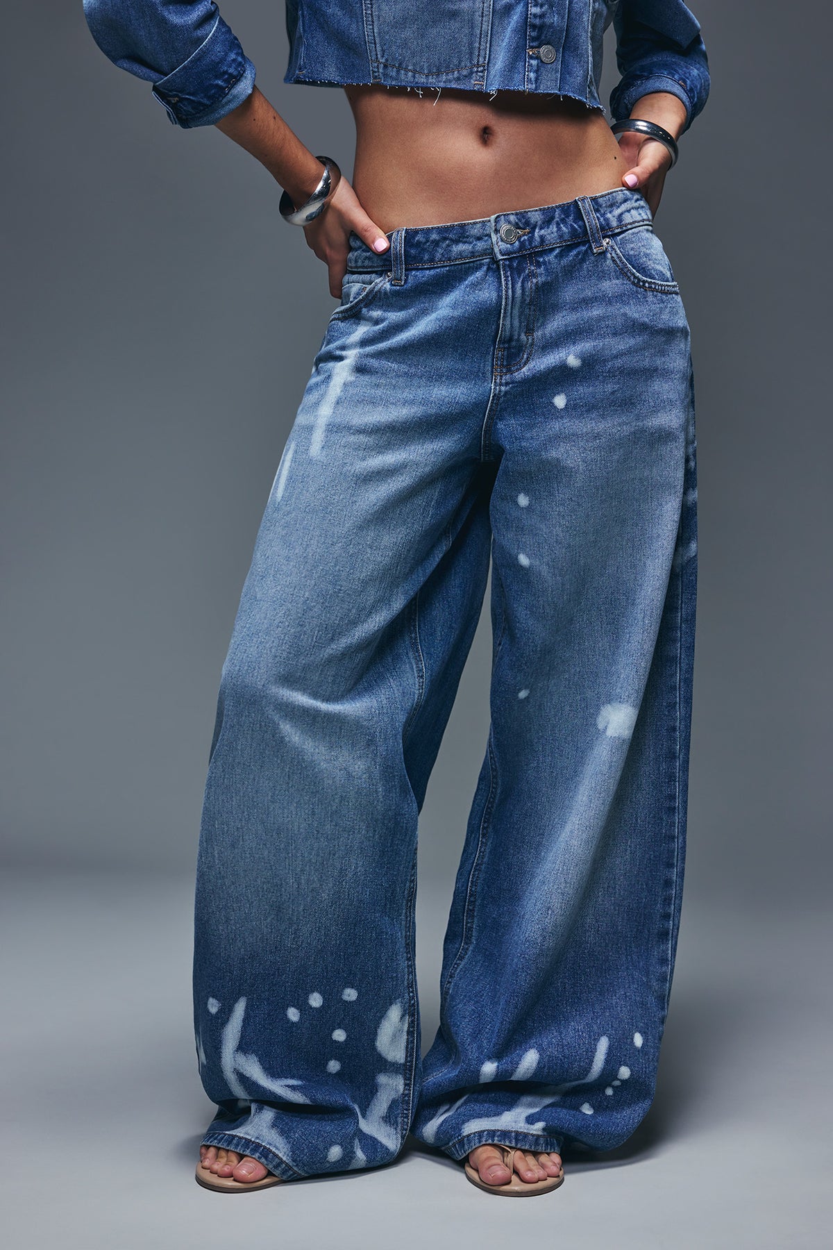 Alt View 2. Low Rise Paint Splatter Baggy Jean - Pacific Blue