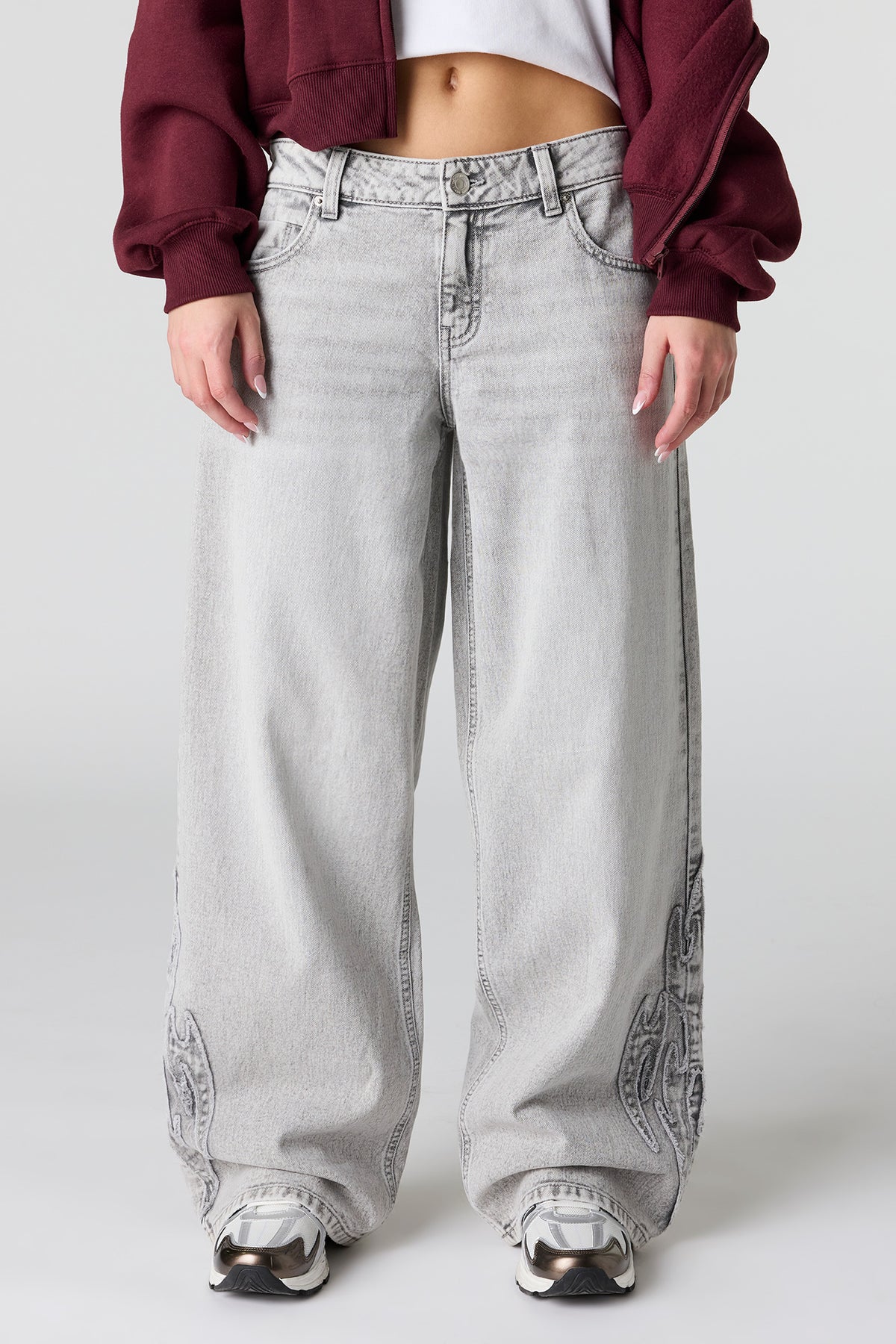 Alt View 2. London Low Rise Super Baggy Patched Jean - Charcoal