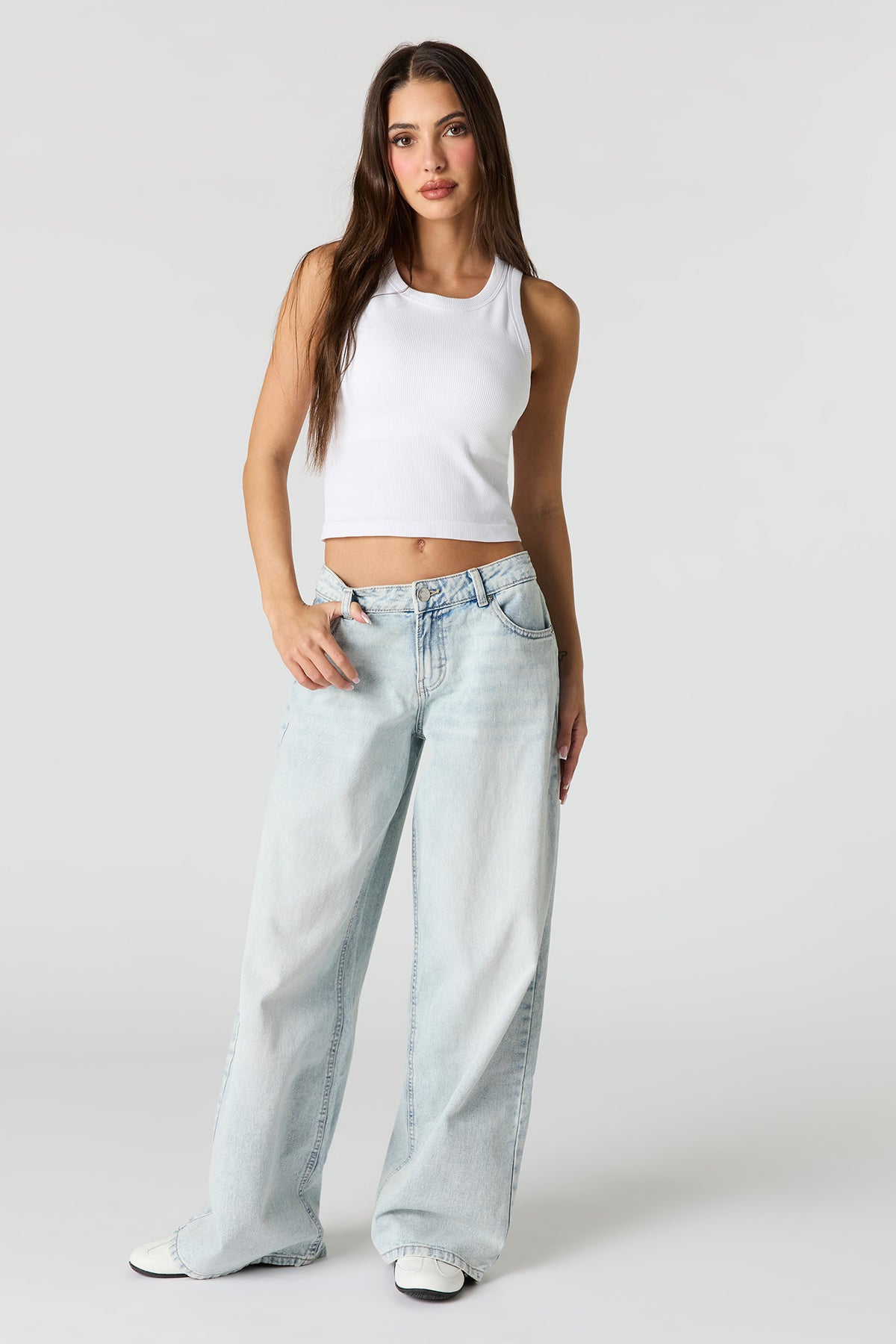 Alt View 3. London Low Rise Super Baggy Patched Jean - Light Denim Blue