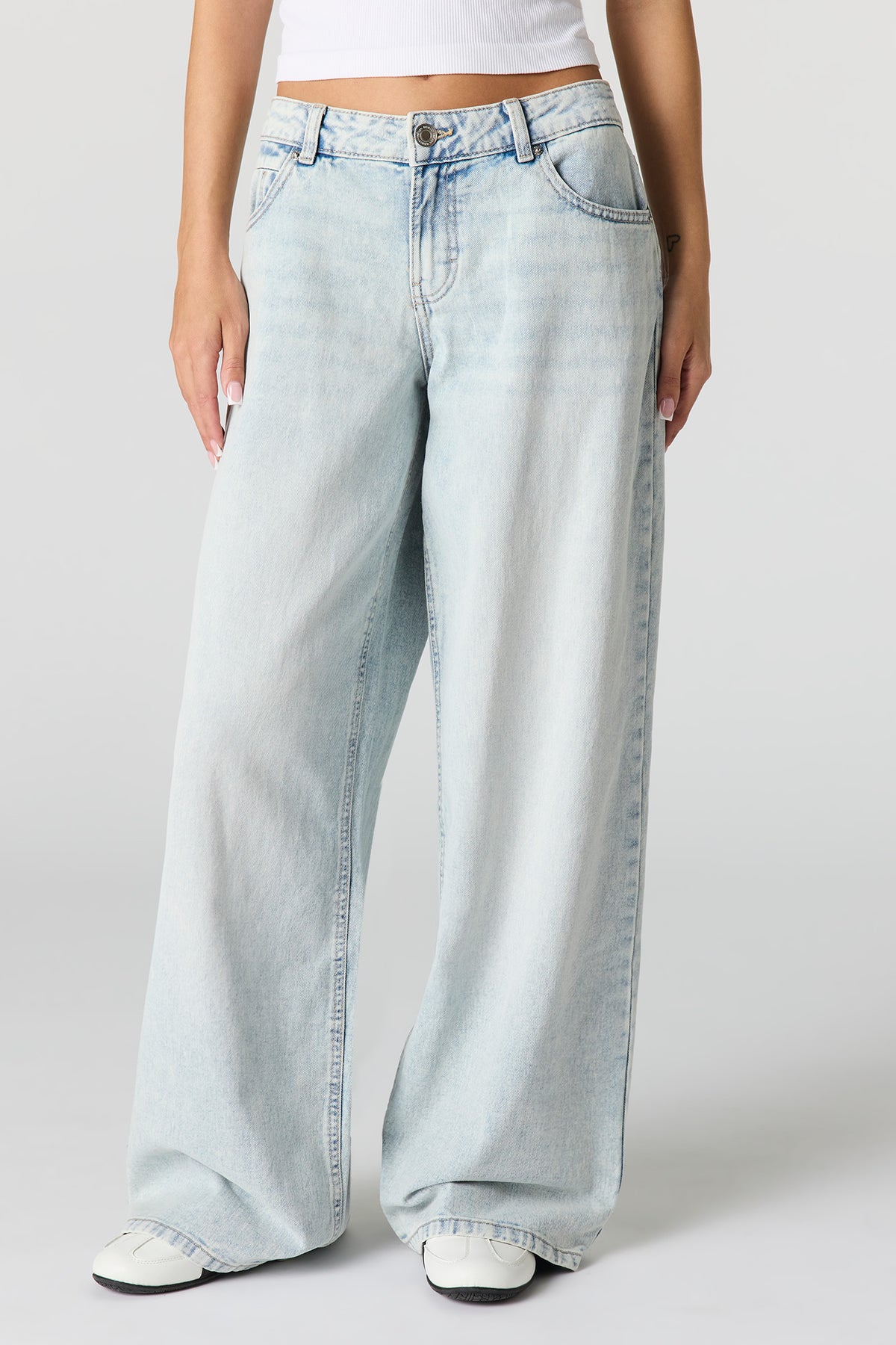 Alt View 2. London Low Rise Super Baggy Patched Jean - Light Denim Blue