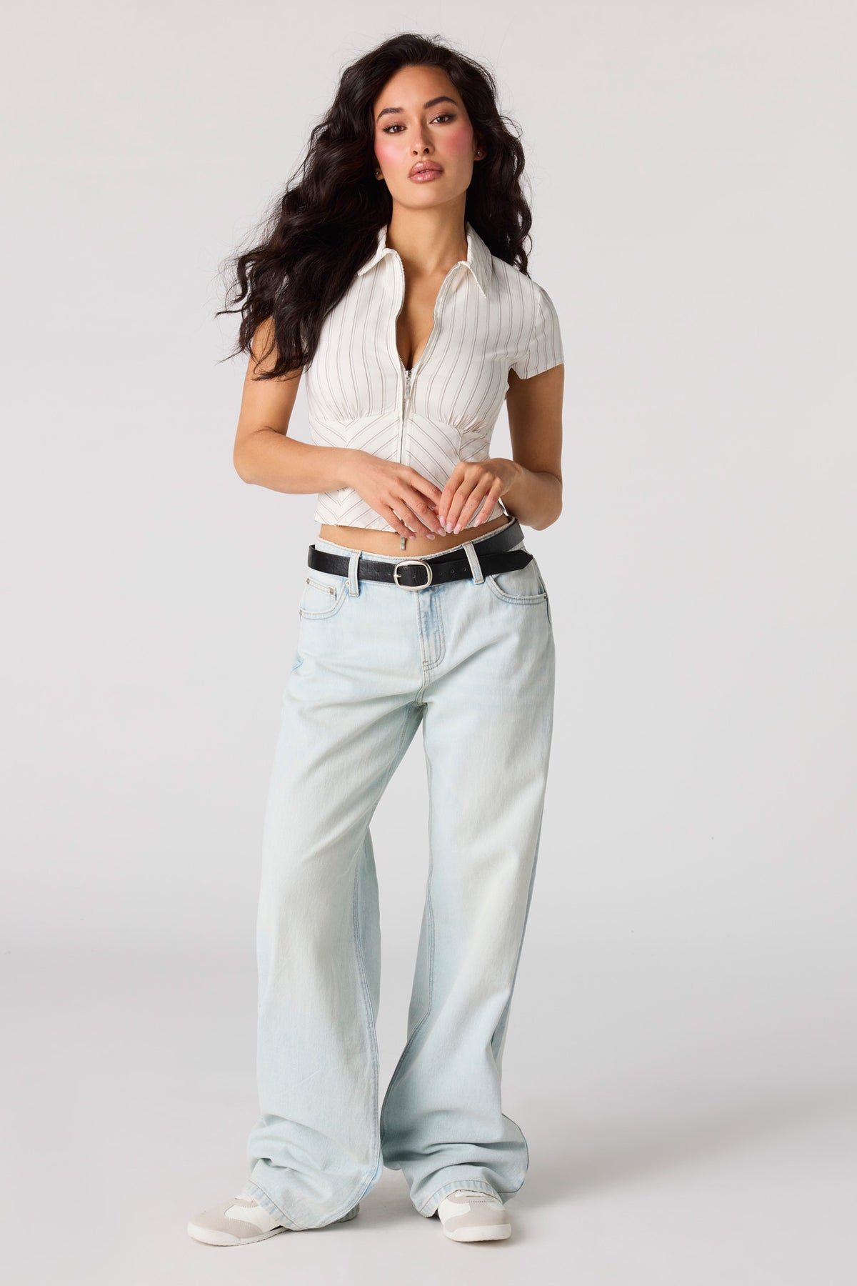 Jean baggy Brooklyn à taille basse avec ceinture