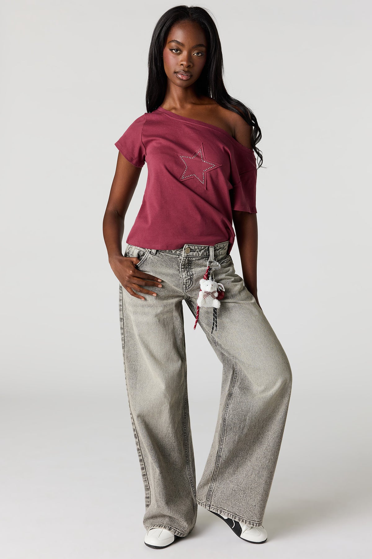 Jean super baggy London à taille basse avec porte-clés