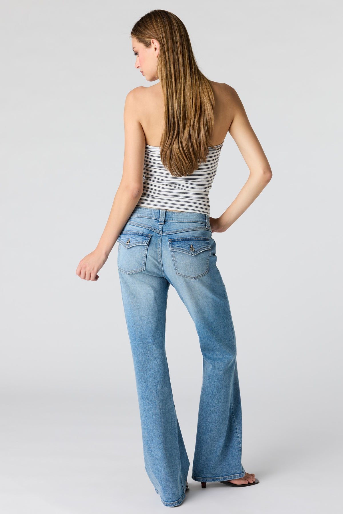 Alt View 3. Low Rise Baggy Flare Jean - Medium Blue