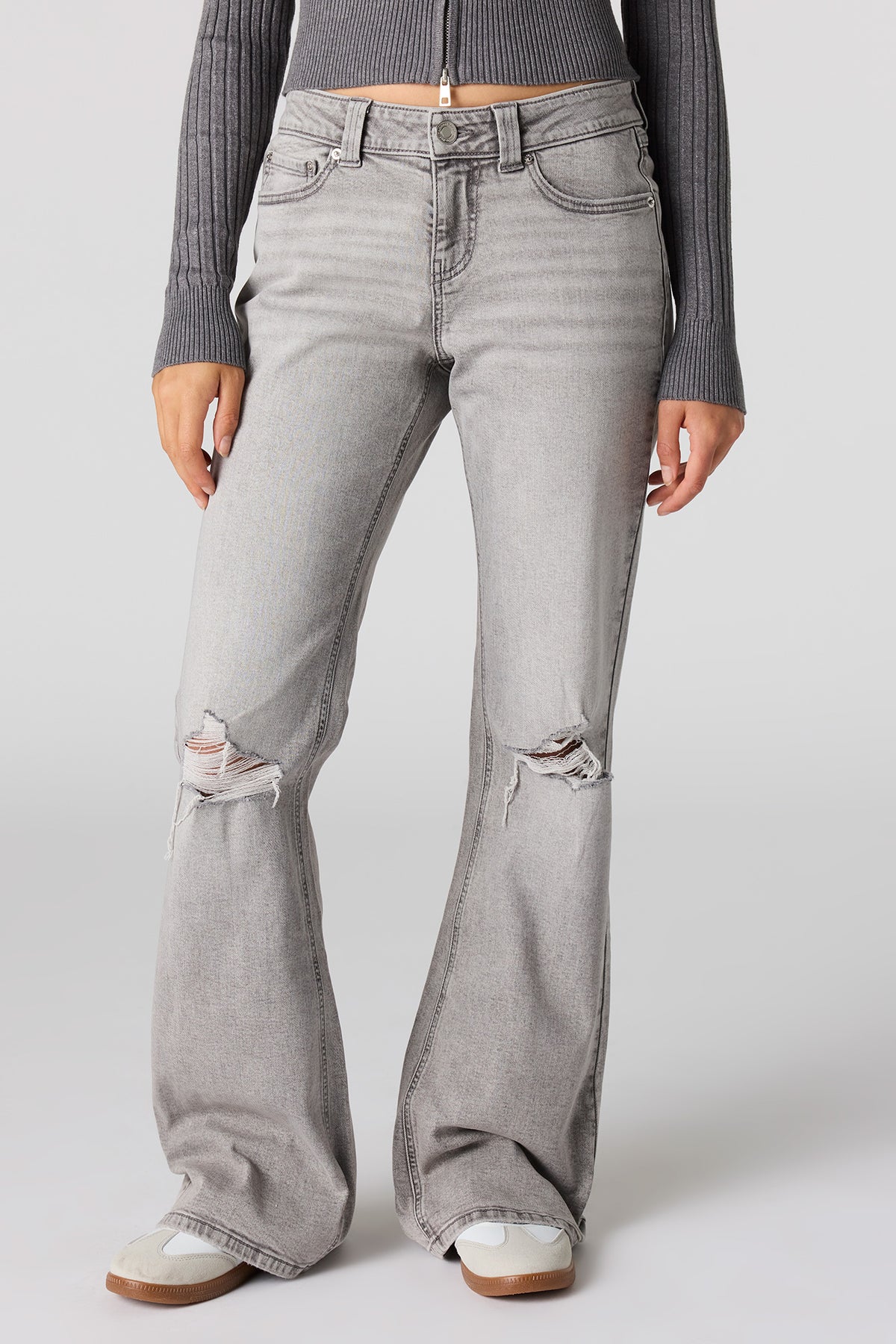 Alt View 2. Ripped Baggy Flare Jean - Charcoal