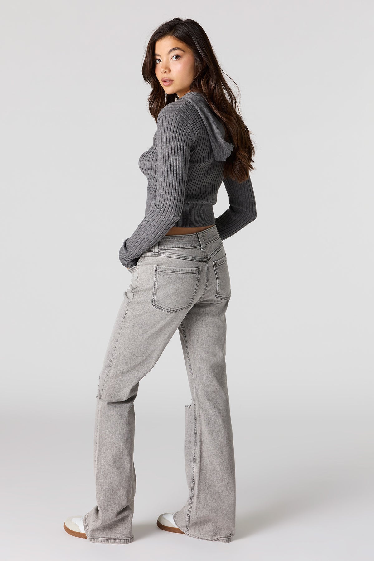 Alt View 3. Ripped Baggy Flare Jean - Charcoal