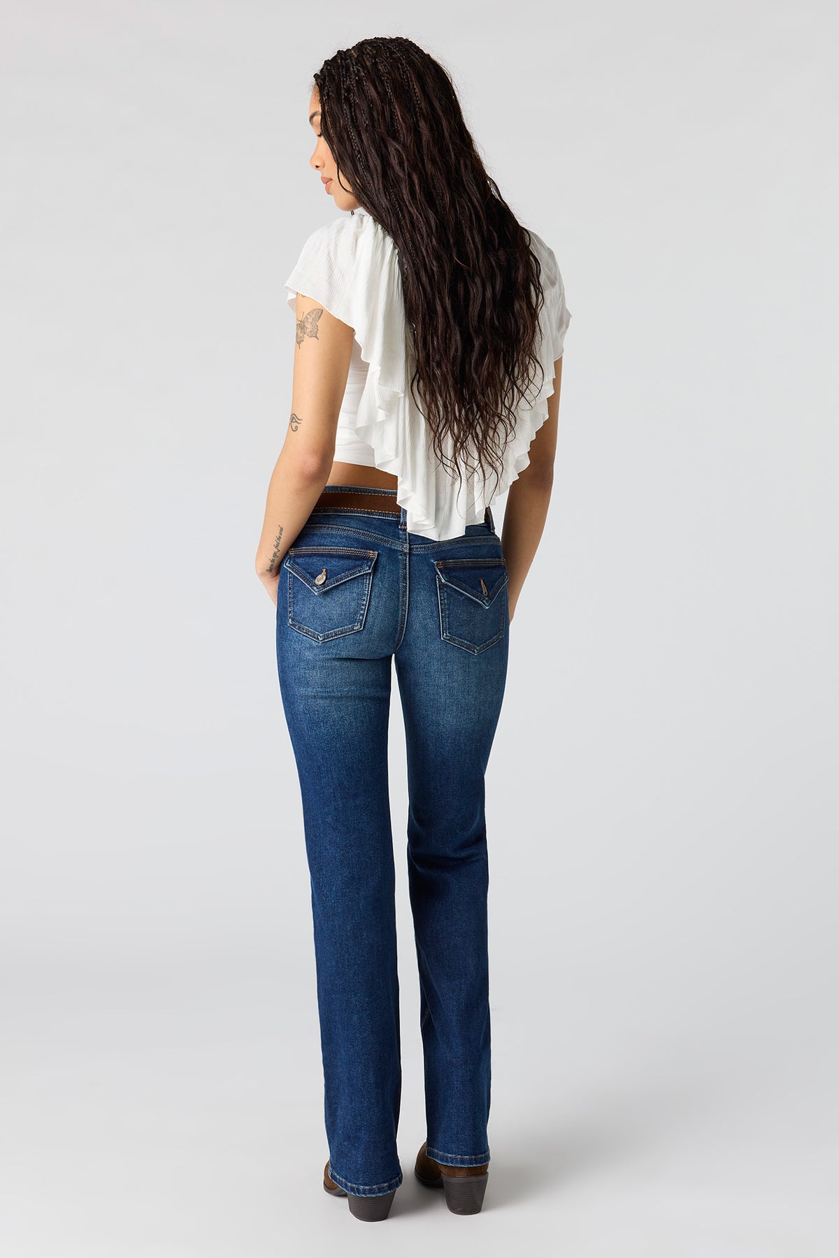 Alt View 3. Stretch Low Rise Belted Bootcut Jean - Denim Blue