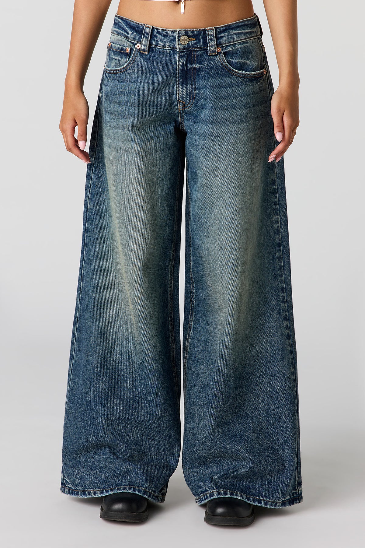 Alt View 2. Mid Rise Super Wide Leg Jean - Midnight Blue