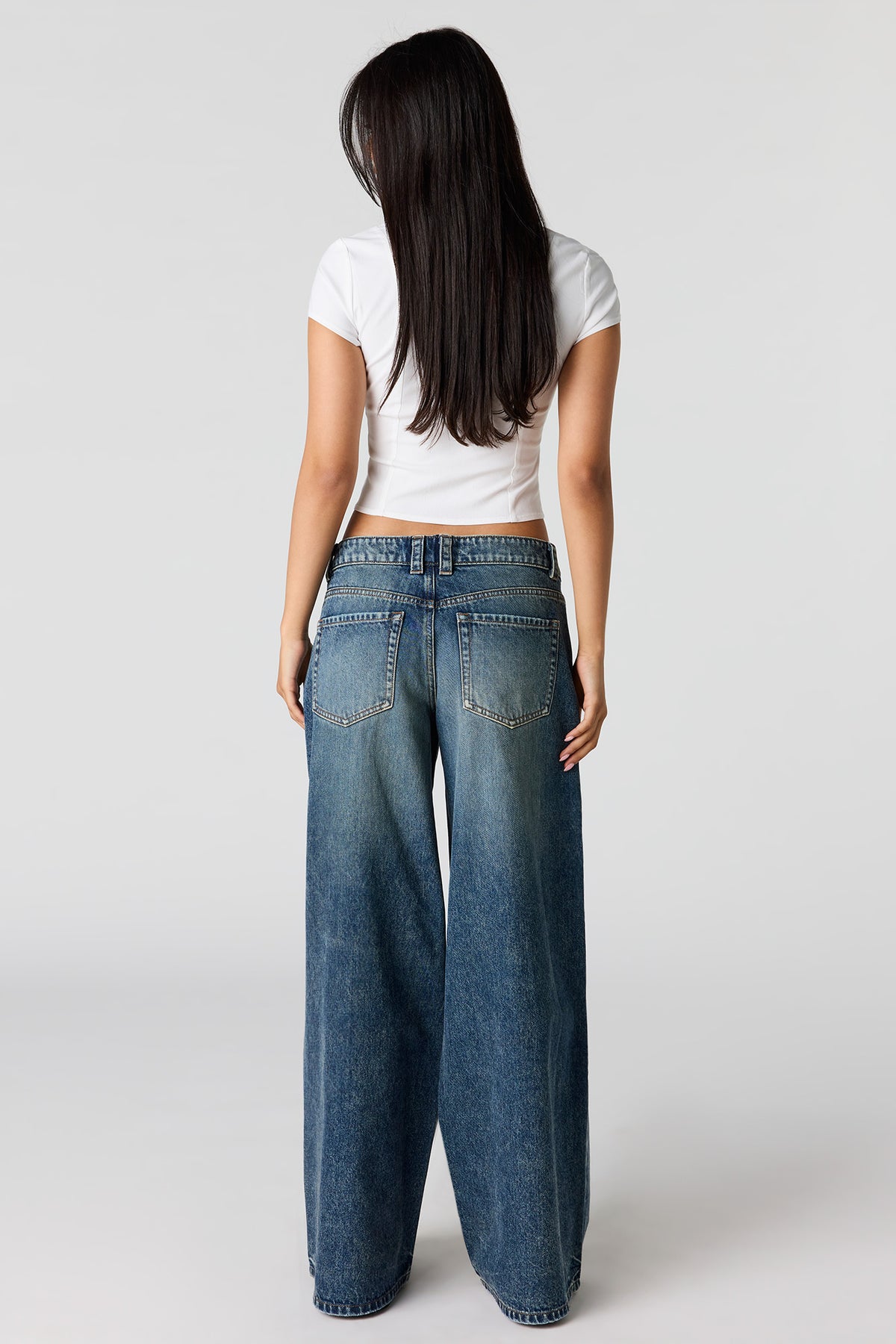 Alt View 3. Mid Rise Super Wide Leg Jean - Midnight Blue