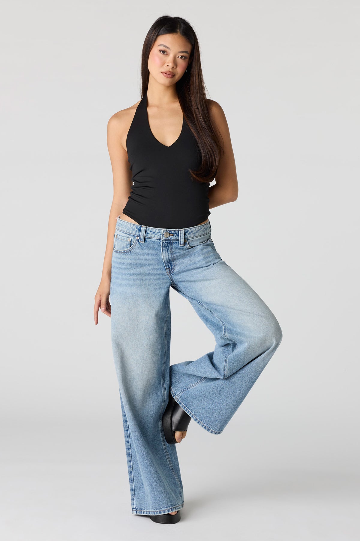 Mid Rise Super Wide Leg Jean - Pacific Blue